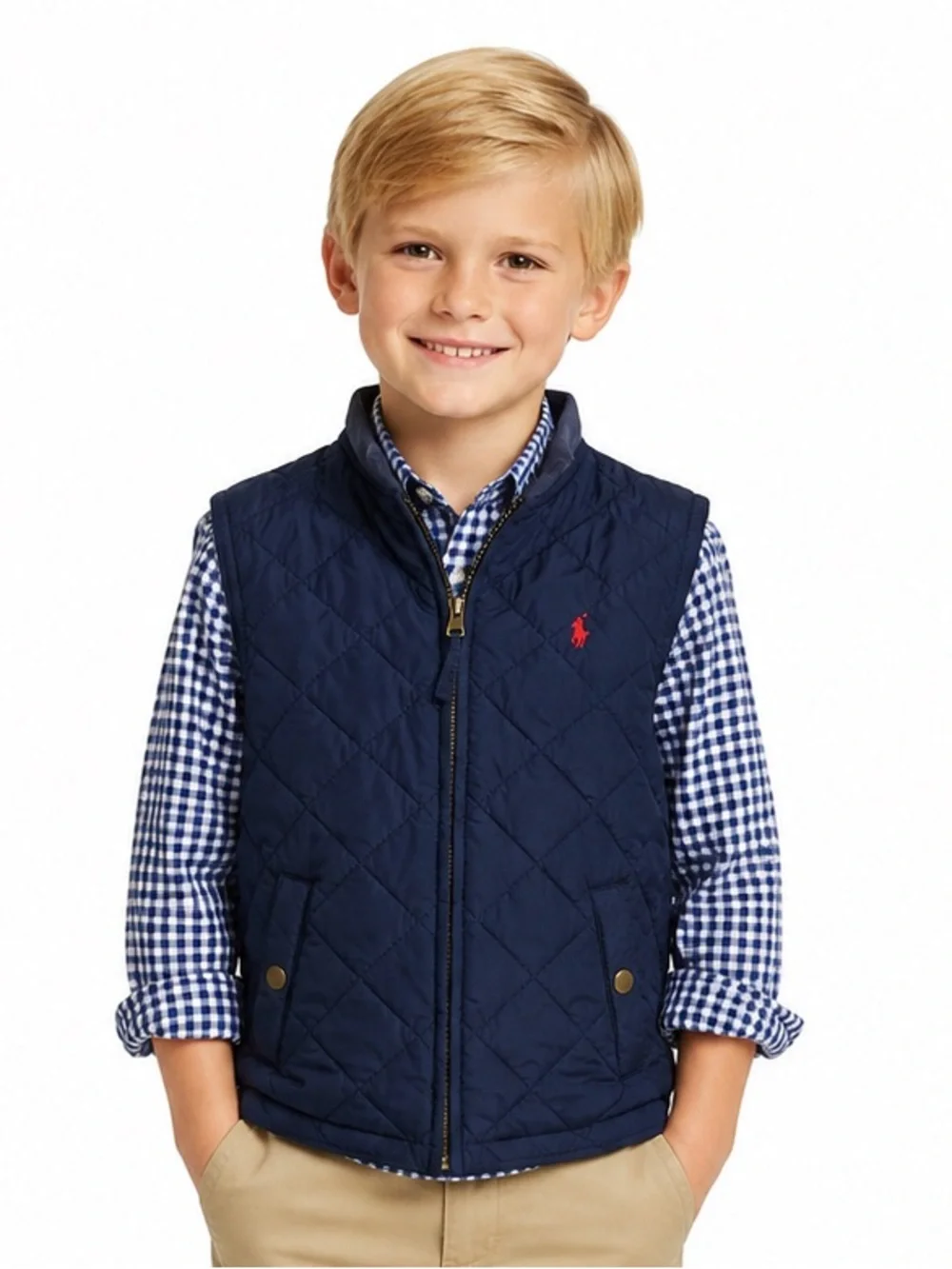 Polo Ralph Lauren Boys Sz 6 Navy Quilted Vest Red Pony Preppy Back To School